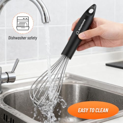 Image of NileHome Silicone Whisk Set 8 inch 10 inch Kitchen Whisk Kitchen Wisk Wire Whisks for Cooking, Whisking, Blending, Beating, Stirring-Black Silver