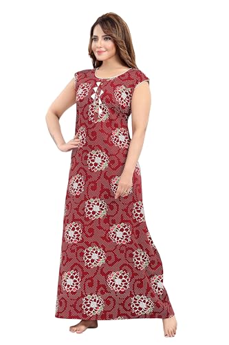 Image of Women's Cotton Free Size Nighty Maxi Dress - Sleeveless Long Floral Printed Night Gown | Soft Breathable Lounge Wear | Full Length Comfortable House Dress