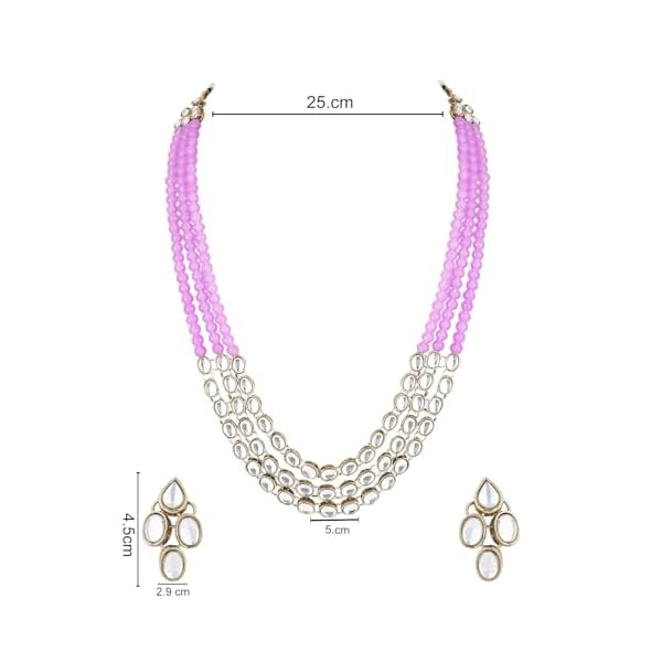 I Jewels Gold Plated Traditional Stunning White Kundan Studded Layered Pearl Necklace Jewellery Set with Earrings For Women/Girls (IJ376) - Image 7