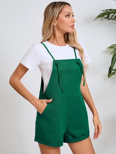 KORSIS Overalls for Women Summer Dark Green X-Large Casual Loose Fit Spaghetti Strap Shorts Overall Rompers Bib jumpsuits Outfits with pockets — view 3