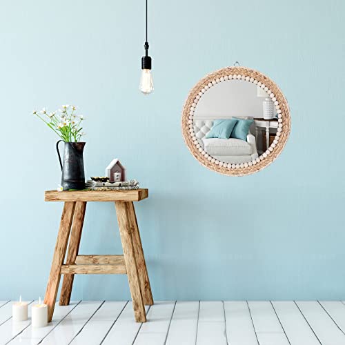 Swthony LSJZ027-4A 15 Inch Boho Round Hanging Wall Mirror Decorative Rattan Circle Wall Mounted Mirror thumb #3