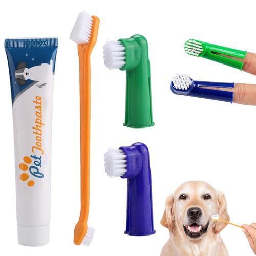 Spazzolino per Cani,Spazzolino e Dentifricio per Cani,Set Pulizia Denti Cane,Dental Care Kit Cane,Sapore di vaniglia