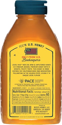 Image of Local Hive Northern California Raw & Unfiltered - 16 oz | 100% Pure U.S. Honey | Natural Sweetener Sourced from American Bees & Beekeepers | Smooth Fruity Flavor | Ideal for Tea, Baking & Cooking