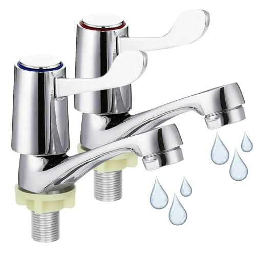 2 Pcs Taps for Bathroom Basin, Modern Chrome Basin Taps Pair, Sink Tap for Bathroom, Chrome Lever Sink Faucet Apply Hot and Cold Water, ¼ Turn Lever Tap Fit Bath Kitchen, to Smooth Water Control