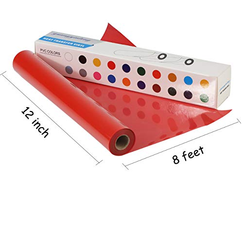 Image of guangyintong Red Heat Transfer Vinyl, 12 inch x 8ft Red Iron on Vinyl for T-Shirts, HTV Vinyl for All Cutter Machines Easy to Cut & Weed for Heat Vinyl Design