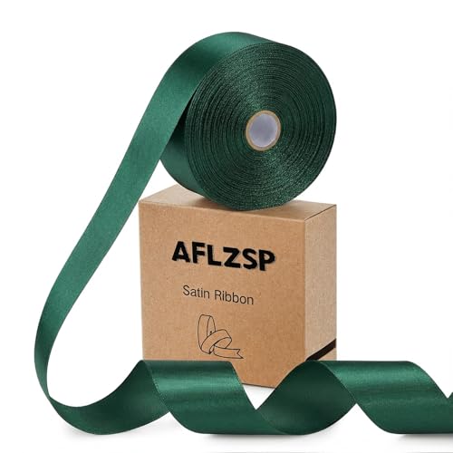 AFLZSP Ribbon for Gift Wrapping Dark Green Satin Roll for Bows & Eternal Flower Making Fathers Day Decoration 1-1/2 Inch x 50 Yds.