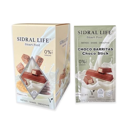SIDRAL LIFE - Dulce/Bebidas Instantáneas en Polvo para leche - Saborizantes Sin Azucar y con Vitamina C y B12-15 Sobres (Barritas Chocolate)
