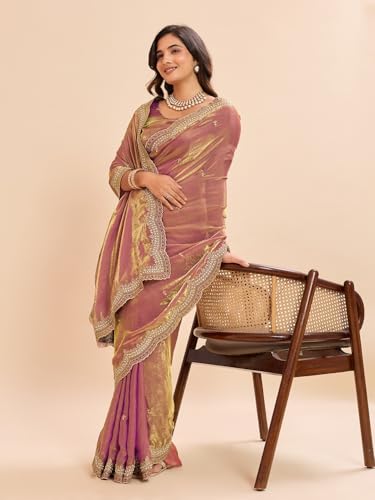 Image of Embellished Embroidered Pure Chiffon Heavy Work Saree