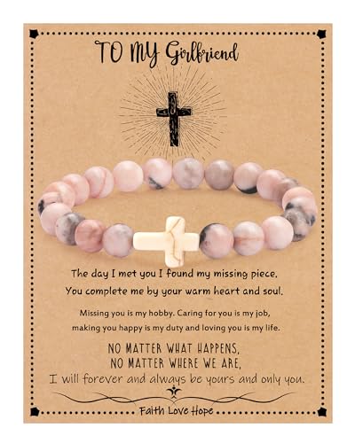 Image of Cross Bracelets for Women, Christian Gifts for Women Stocking Stuffers for Teens Cross Bracelet Imperial Nature Stone Bead Bracelet Confirmation Baptism Gift for Teen Girls Christmas Religious Gift Cathlic Faith Jewelry