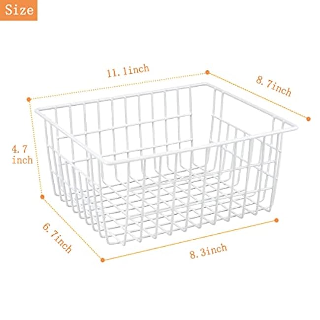 4 Pack White Wire Baskets for Organizing Office Wire Storage Basket White Metal Storage Baskets for Pantry Kitchen Bins Freezer