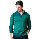 Hope & Henry Men's Contrast Sweater with Elbow Patches, Medium, Deep Green Heather