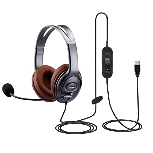 Casque USB avec Microphone antibruit, contrôleur en Ligne pour Reconnaissance vocale Dragon Dictation Casque PC Confortable pour l'école, Les Enfants, Le Bureau, Skype Chat Zoom, appels de Jeux