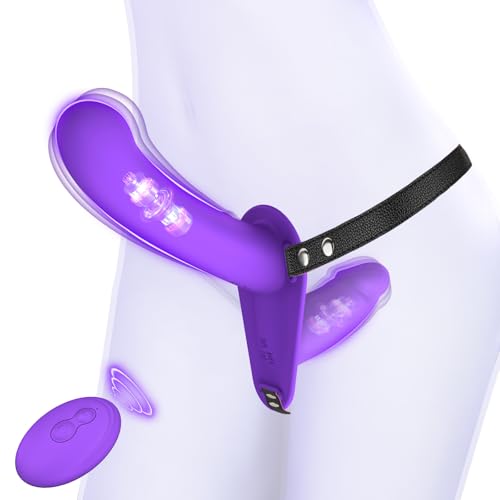 Strap On Dildo for Men Women Harness, 6.5/3.4 Inch Double Ended Dildos Silicone for Lesbian Couples Sex Toys with 10 Vibrating Modes, Remote Control Wearable Vibrator Strapon Adult Toys Anal Toys
