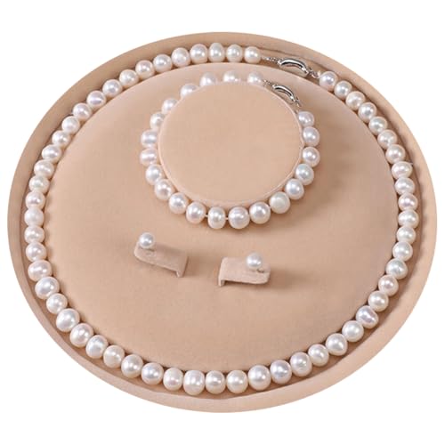 YONGMAN Süßwasser-Zuchtperlen-Schmuckset für Damen mit Halskette, atemberaubendem Armband und Ohrsteckern, necklace:20' ,bracelet :8', Sterling-Silber, Perle
