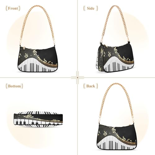 Shoulder Bags for Women Music Notes Piano Hobo Tote Handbag Small Clutch Purse with Zipper Closure2