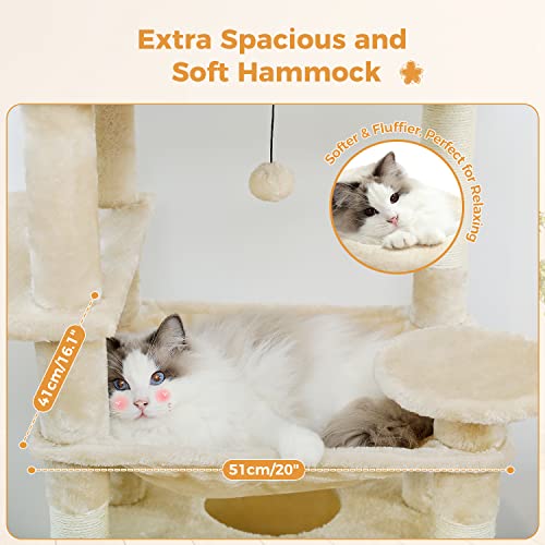 Image of PAWZ Road Large Cat Tree, 72 inch Multi-Level Cat Activity Center, Cat Tower Condo with Sisal-Covered Scratching Posts and Pads, 2 Padded Perch, Dual Condo and Basket for Large Indoor Cats-Beige