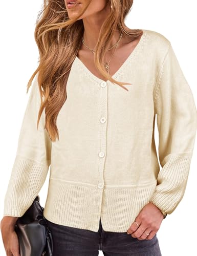 PRETTODAY Women's V Neck Knit Cardigan Button Down Long Sleeve Casual Loose Chunky Sweater Tops