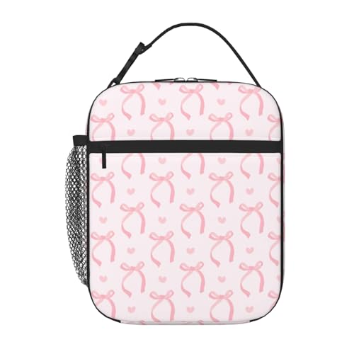 Insulated Lunch Bag for Women Girls Cute Pink Butterfly Bow Girls Lunch Bag Reusable Leakproof Thermal Cooler Bags Adult Kid Packed Lunchbox for Work School Picnic Travel Beach Preppy Stuff Gifts