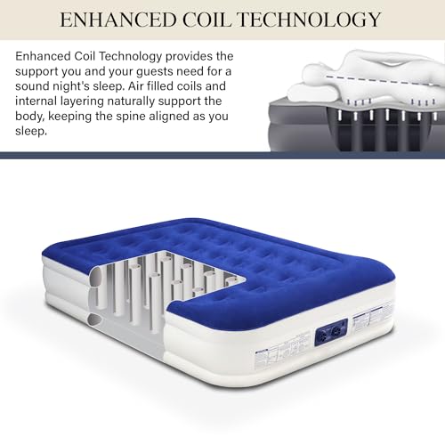 King Koil Full Size Premium Air Mattress with Built-in Pump for Home, Camping & Guests, 16" Inflatable Airbed Double High Adjustable Blow Up Mattress, Durable - Portable and Waterproof