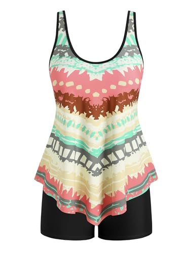 ZAFUL Womens Tankini Sets with Boyleg Bottoms Wide Strap Scoop Neck Swimsuits Boyshort High Waisted 2 Piece Swimwear