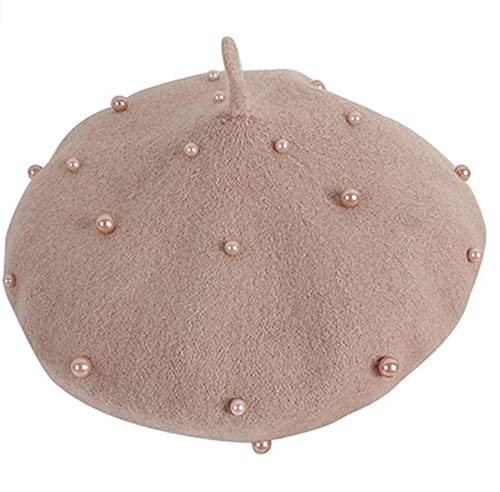 FOMOYUU Kids Girl French Wool Pearl Berets Princess Warm Fashion Toddler Girls Cap Hats 2-6Y (Khaki, 2-6 Years)