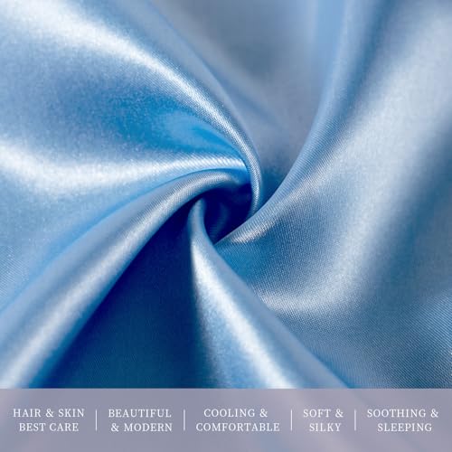 Satin Pillowcases Standard Set of 2 - Silk Soft Pillow Cases for Hair and Skin 20x26 inches,Blue Satin Pillow Covers 2 Pack with Envelope Closure for Home,School, Hotel