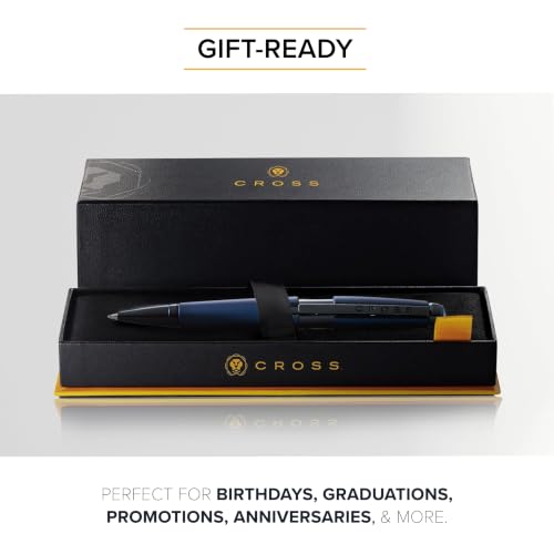 Image of Cross Edge Matte Blue Lacquer Gel Rollerball Pen - Refillable, Medium Point, Black Ink, Premium Box