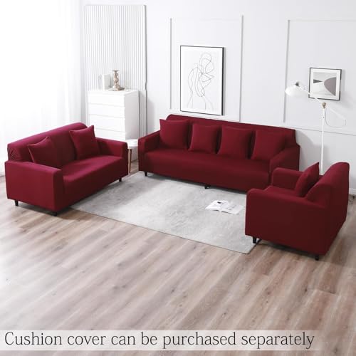 Image of HOKIPO 140 GSM Sofa Cover 5 Seater Elastic Stretchable Sofa Slipcover Protector, Maroon (NEW-AR-4277-E4*2 + AR-4279-E4)