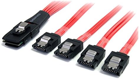 StarTech.com 50cm Serial Attached SCSI SAS Cable - SFF-8087 Plug to 4x Latching SATA (female) - Mini SAS to SATA Cable (SAS8087S450), Black red