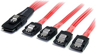 StarTech.com 50cm Serial Attached SCSI SAS Cable - SFF-8087 Plug to 4x Latching SATA (female) - Mini SAS to SATA Cable (SAS8087S450), Black red