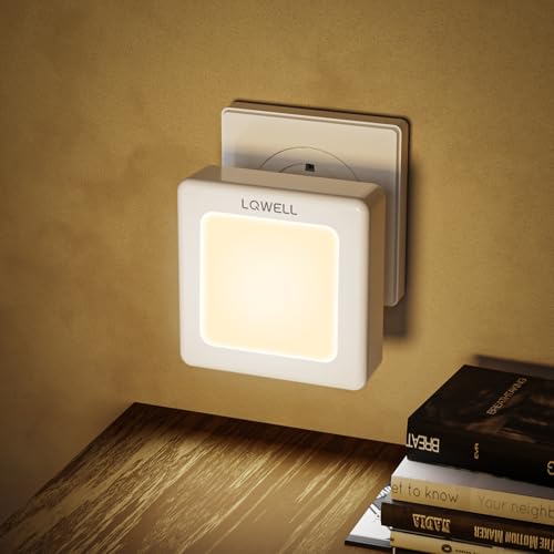 LQWELL® Nachtlicht Steckdose Faltbar mit Dämmerungssensor, Nachtlampe Einstellbare Helligkeit, Automatisch Steckdosenlicht, Orientierungslicht Warmweiß für Kinder Zimmer Gang Treppen (Weiß, 1 STK)