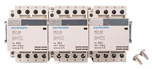 Electrodepot 40 Amp 12 Pole (4 Pole X 3) Normally Open, 110-120Vac Coil (Silent Operation), Motor Load 40A And Lighting Load 63A Contactor Bundle With 8" Din Rail And 2 Number 10 Screws #TOP3