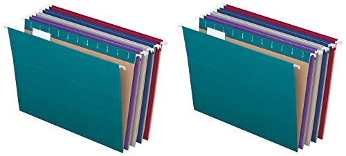 Pendaflex Recycled Hanging File Folders, Letter Size, Assorted Jewel-Tone Colors, Two-Tone for Foolproof Filing, 1/5-Cut Tabs, 25 Per Box (81667) (Tw? P?ck)