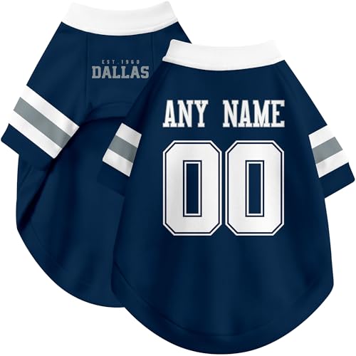 Image of Dallas Dog Clothes Jersey Style Personalized Pet T Shirt with Custom Name Number for Small Medium Large Dogs