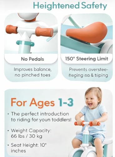 Image of EXVITO Kids Balance Bike for Toddlers 1-3 Years, No Pedal Training Bicycle, 4 Wheel Toddler Bike, First Baby Balance Ride-On Toy, Adjustable Seat, Stable & Safe Indoor Outdoor Riding Toy