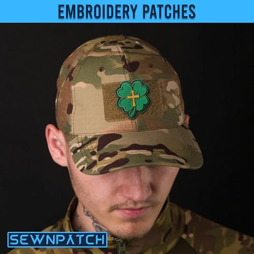 SEWOPEW Clover Cross Hook and Loop Patch for Backpacks Hats Vest Dog Harness Bags, Size 3" Sewing Patches, Motivation Tactical Appliques for Clothes, Lucky Embroidery Patch, Faith Gifts for Christians by SEWOPEW - Image 2