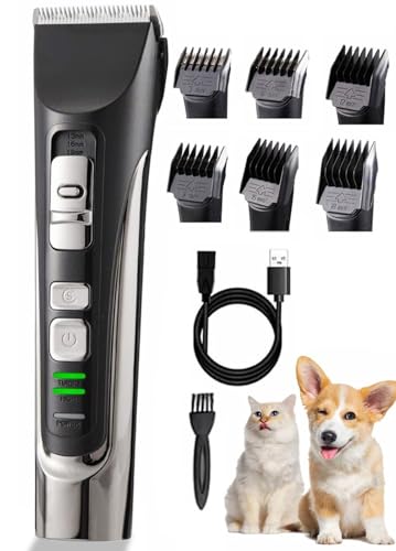 Cunsieun Maquina Cortar Pelo Perros,Cortapelos para Perros,Bajo Nivel de Ruido Cortapelos Profesional para Perros,con 6 Peines Guía,para Perros y Gatos Pelo de Patas,Trasero,Orejas,Nariz y Boca