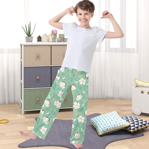 Boy's Pants Cotton Plant Leaves Green Jogger Pants Elastic Waist Long Bottoms Trousers with Pockets 6-14 Years4