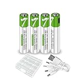 Lankoo 4pcs AAA Battery AAA Batteries, USB/Type-C AAA Rechargeable Battery, High Capacity 1.5V 500mAh 750mWh 1.5 Hours Fast Charge, Cycle Times up to 1200x with Type-C Port Charging Cable