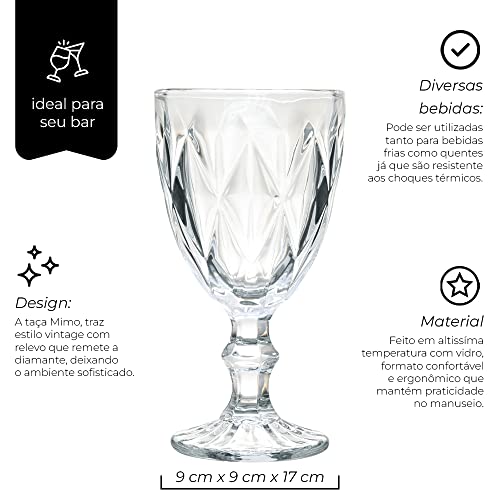 Mimo Style Jogo de 6 Taças de Vidro Transparente Vitral com Capacidade de 320ml com Alto Relevo e Ap