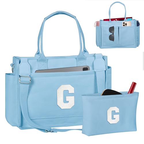 Image of Birthday Gifts for Women, Initial Tote Bag with Makeup Bag