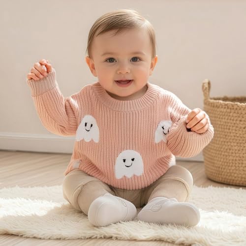 Hekkomird Baby Girl Boy Cute Letter Ghost Embroidery Long Sleeve Oversized Sweater Infant Newborn Fall Winter Outfit2