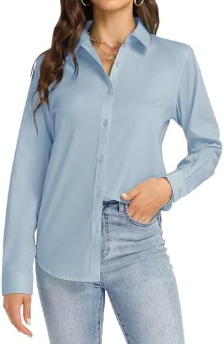 J.VER Bluse Damen Business Casual Bügelfrei Blusen Einfarbig Langarmshirt | Weicher Blickdicht, Regulärer Schnitt mit Reverskragen, Formell Lässig Damenbekleidung für Gartenparty K