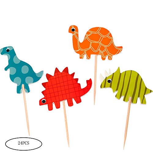 ASDFGHJK Dinosaurio Decoración Pastel Topper Cupcake Toppers Dinosaurio Tarjeta De Pastel De Dinosaurio Dinosaurio Topper De La Torta para Decoración De La Boda Artículos De Fiesta 24 Piezas/Bolsa