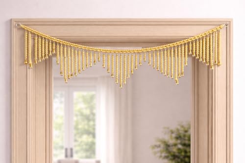 Image of Decorative Golden Beads Toran for Door | Handmade Look Hanging Bandarwal | 3 Feet Length | Lightweight & Reusable Festive Home Decor for Diwali, Pooja & Wedding