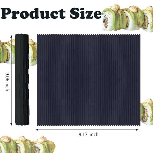 Quaocens 2 Pcs Sushi Roller, Silicone Sushi Rolling Mat, Non Stick Sushi Making Kit, Easy to Clean and Reusable Sushi Mat Roller, Kitchen DIY Sushi Mat (Black/Blue)
