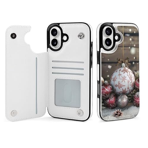Étui portefeuille pour iPhone 16 Plus en cuir à rabat ornement de Noël aux finitions soignées