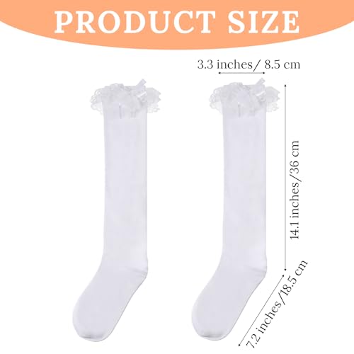 White Knee High Socks with Bow, Women's Soft Cotton Lace Ruffle Socks Over the Knee Tube High Stockings Cute Solid Color Lace Ruffle Bow Girls for Girls and Women2