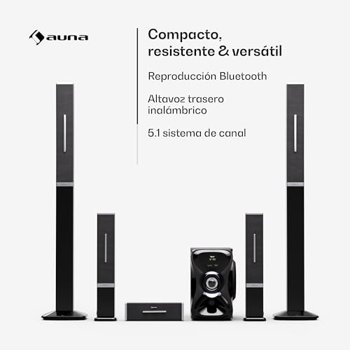Miniatura 2 de Auna Areal 825 Sistema De Cine En Casa 5.1 Inalámbrico - Bluetooth, Subwoofer 100w, Iluminación Rgb, Puertos Usb Sd, Entrada Aux Y Óptica, Altavoces Con Mando A Distancia
