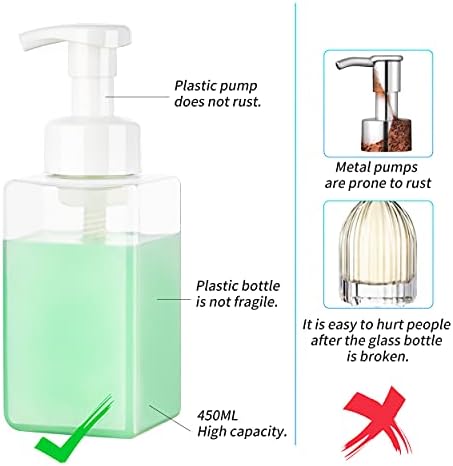 (450ml x 2) White pump head square foam soap dispenser / refillable pump bottle. Kitchen. Bathroom.